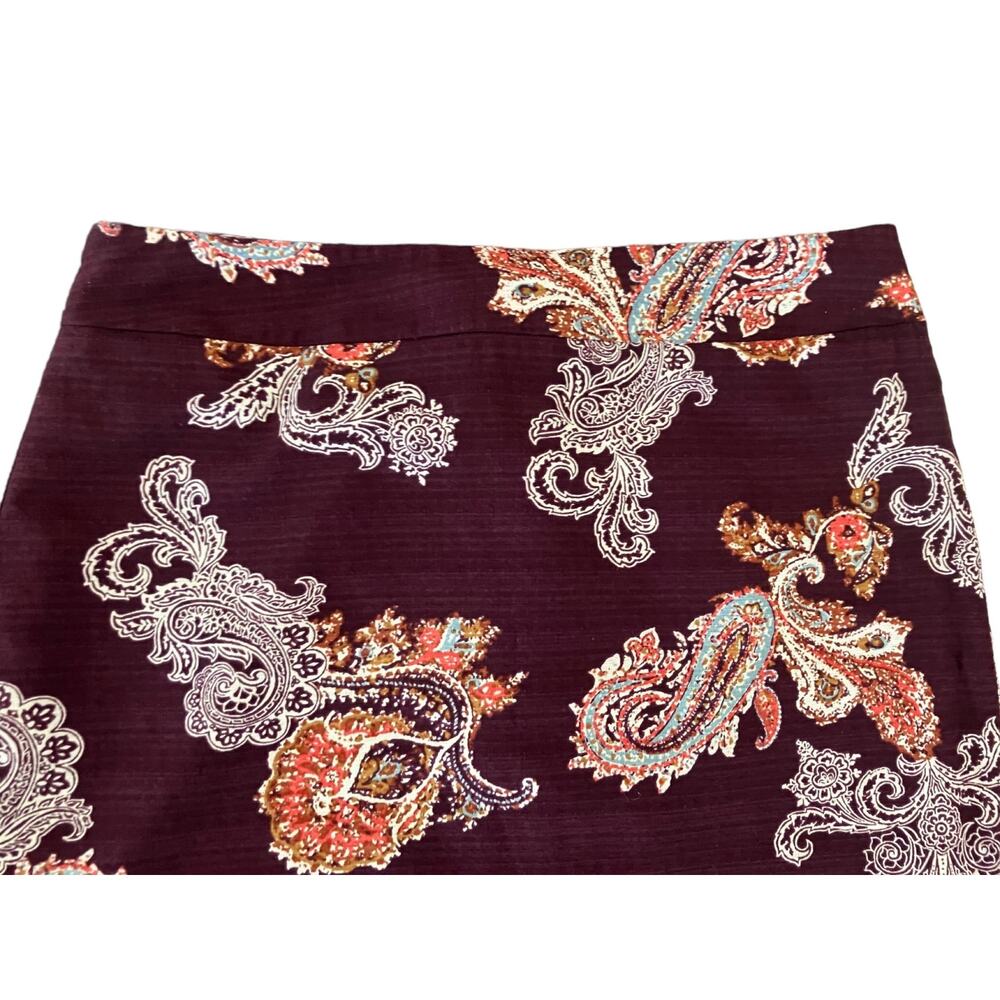 Ann Taylor Women's Burgundy Paisley Fully Lined Pencil Retro Cotton Skirt SZ 6 - Picture 4 of 11